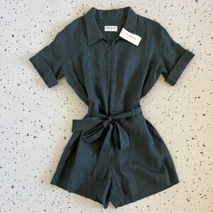 💘 EVEREVE - RIVET UTILITY INFLUENCER BELTED LINEN PLAYSUIT ROMPER